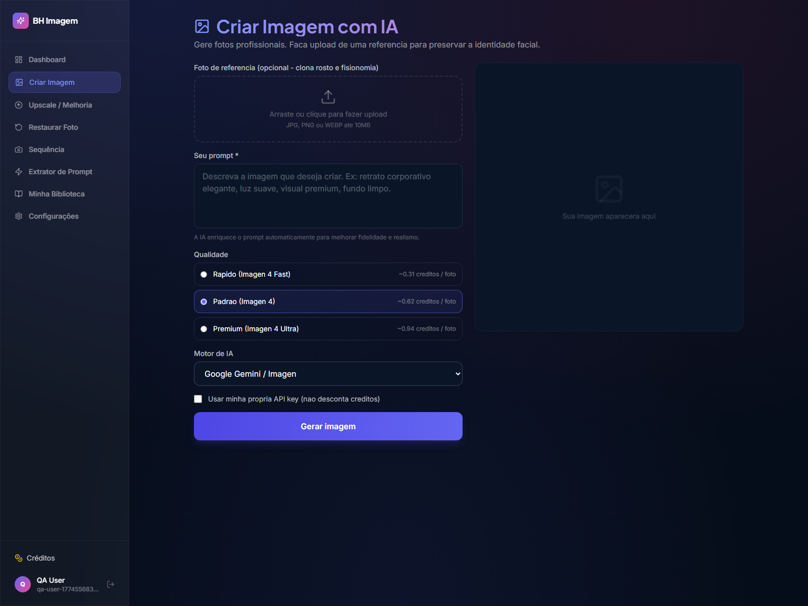 Tela real da BH Imagem em funcionamento